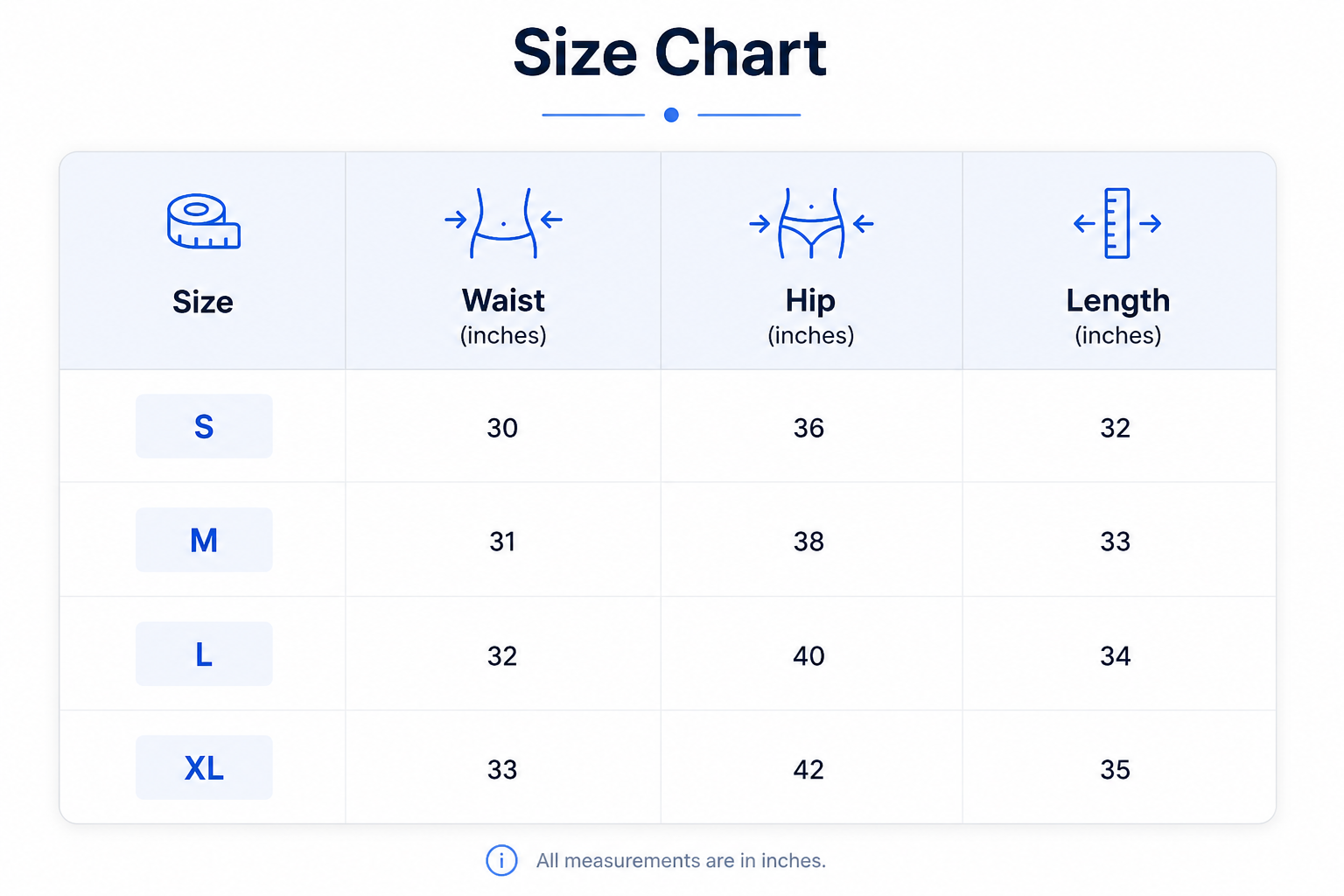 Size chart for Draped skirt