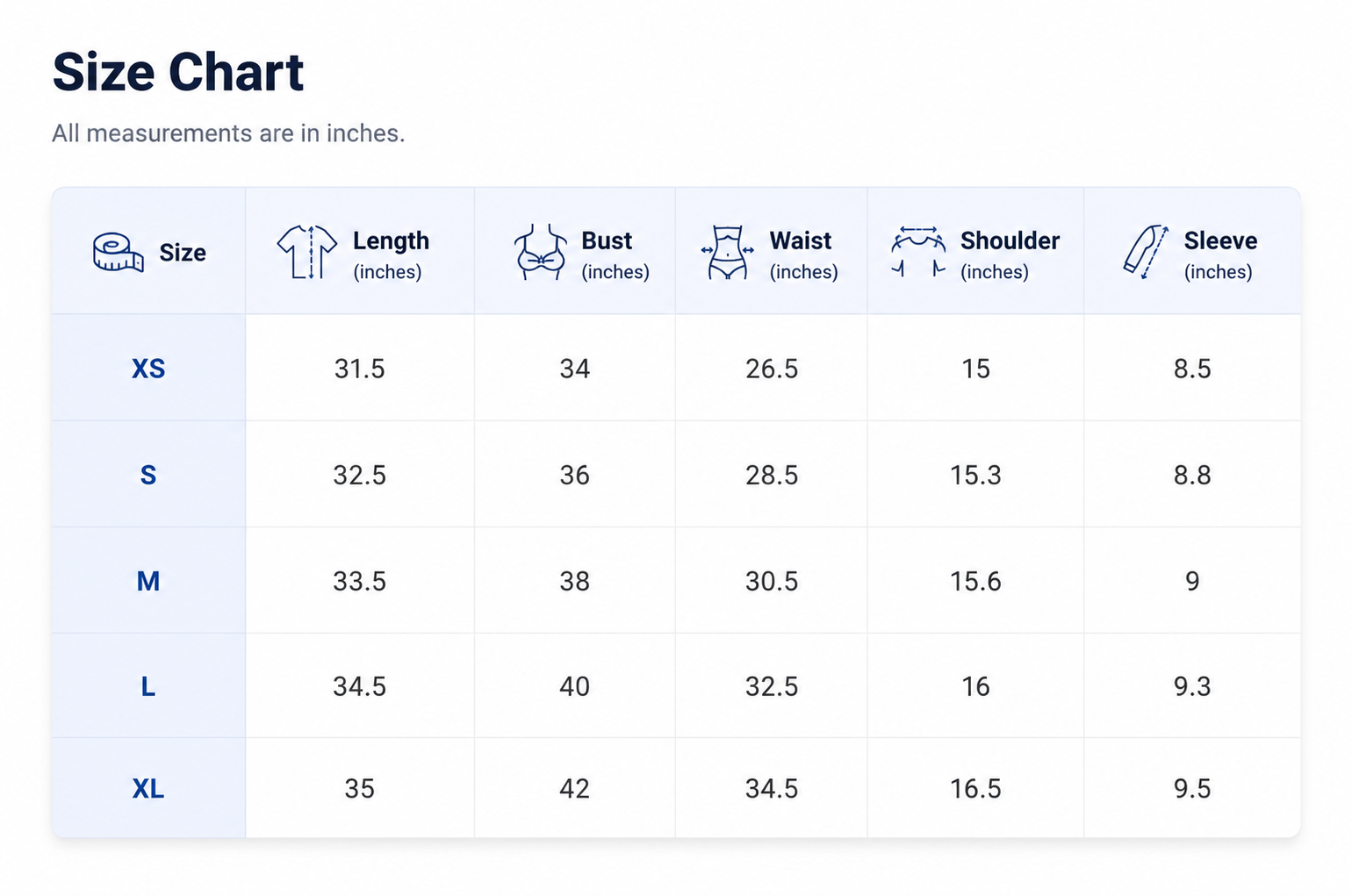 Size chart for ROSÉ BLOOM Mini Dress