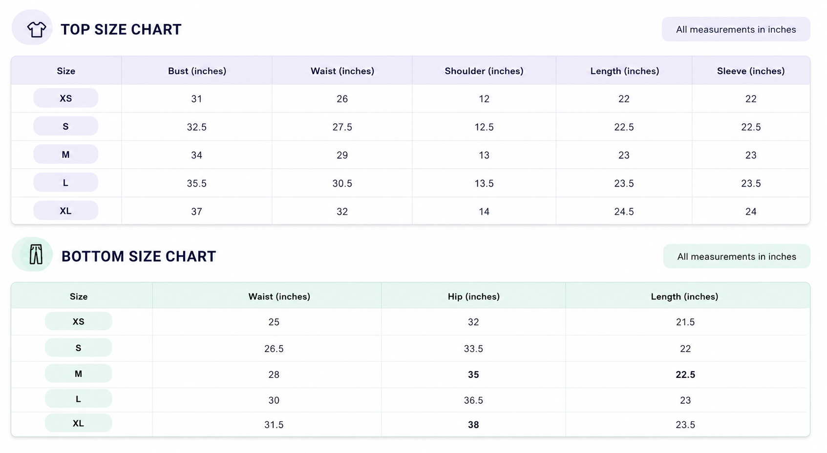 Size chart for Serenity Pleats Co-Ord Set