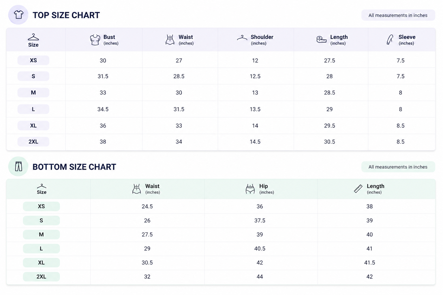 Size chart for Blush Bloom Co-Ord Set