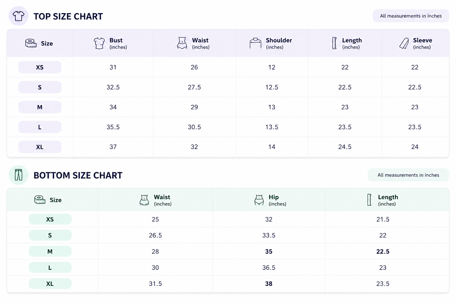 Size chart for VvTi Executive Elegance Co-Ord Set