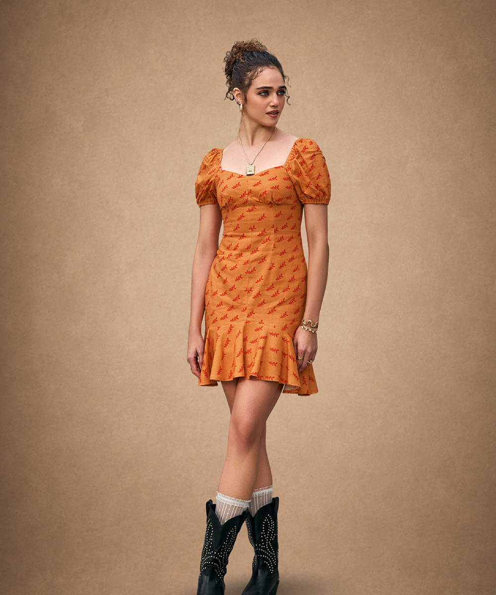 Orange Colour with Red Floral printed Sheath Dress