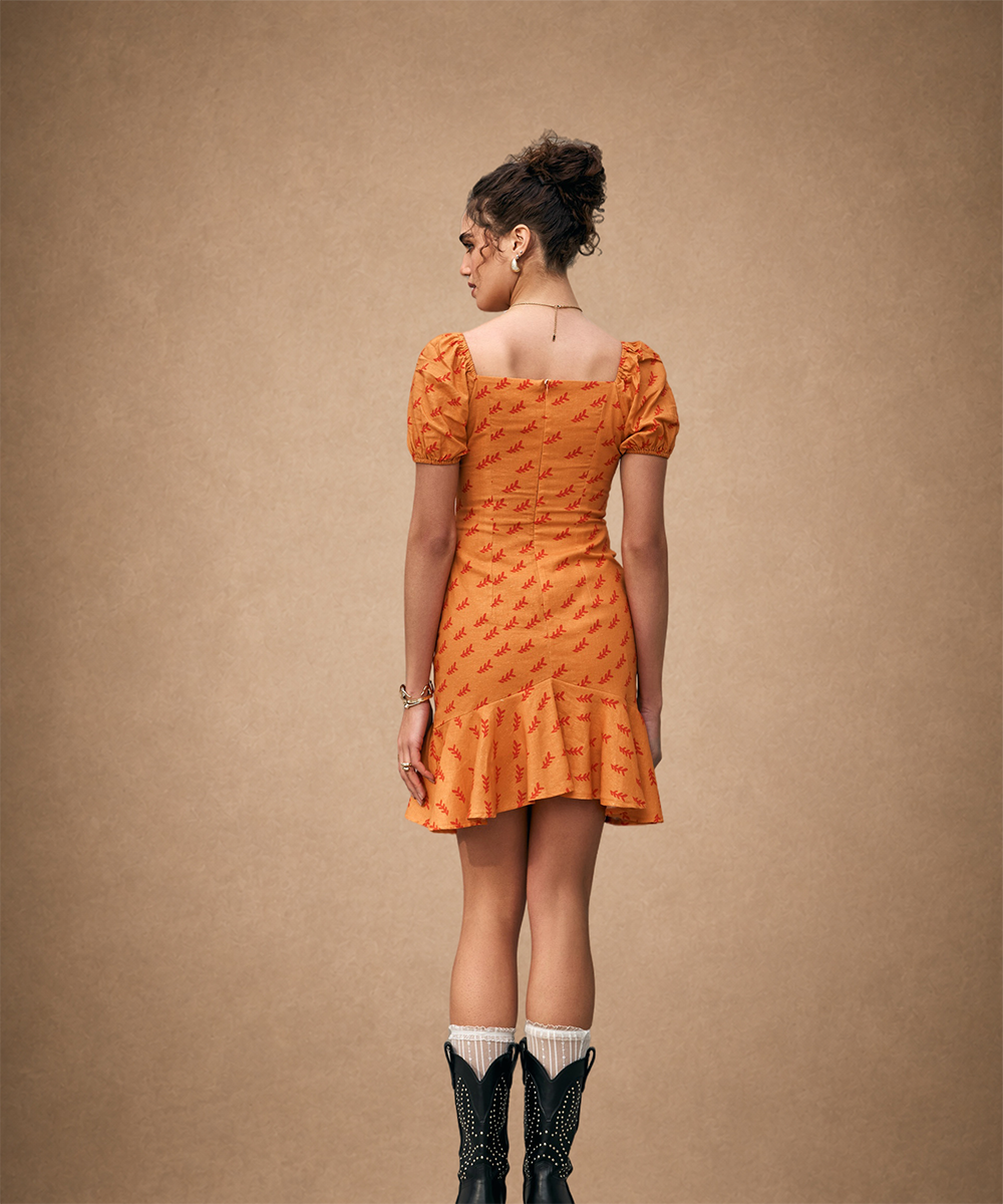Orange Colour with Red Floral printed Sheath Dress