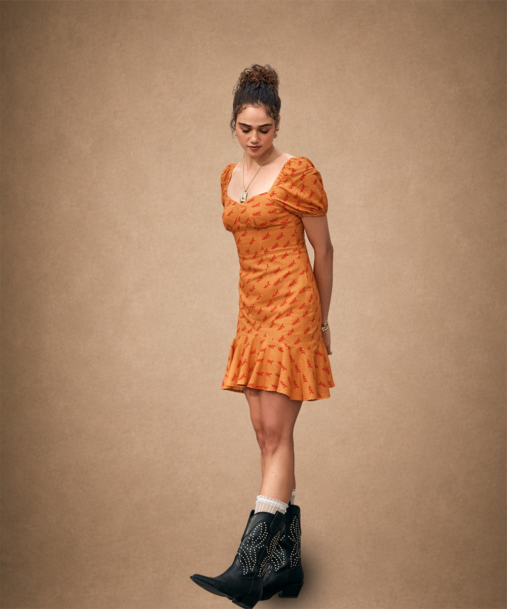 Orange Colour with Red Floral printed Sheath Dress