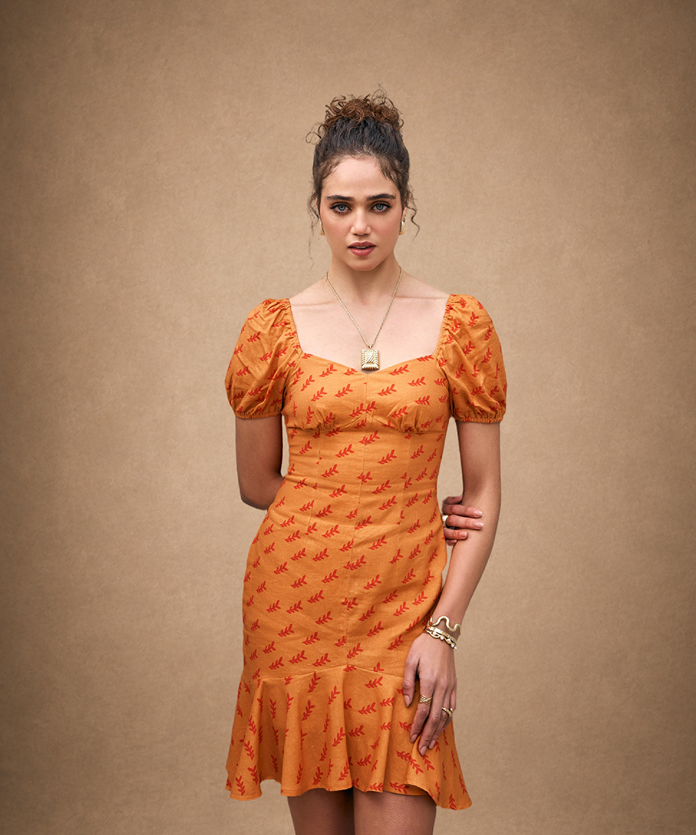 Orange Colour with Red Floral printed Sheath Dress