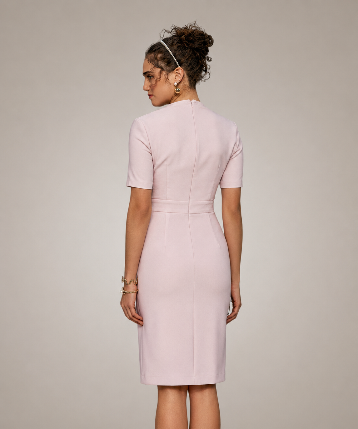Peach Solid Midi Dress