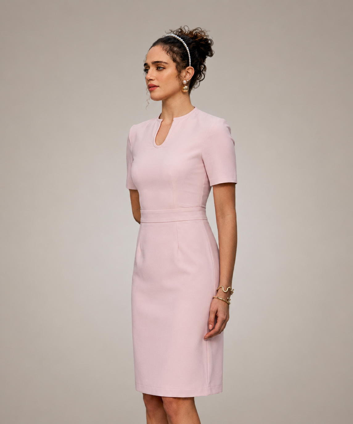 Peach Solid Midi Dress