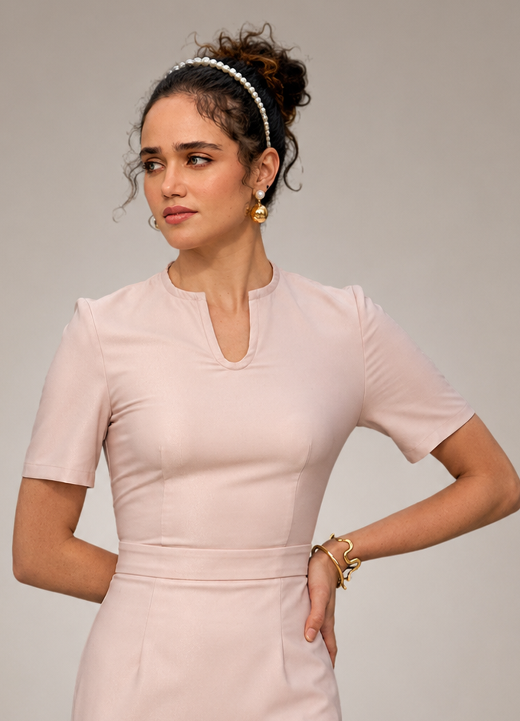 Peach Solid Midi Dress
