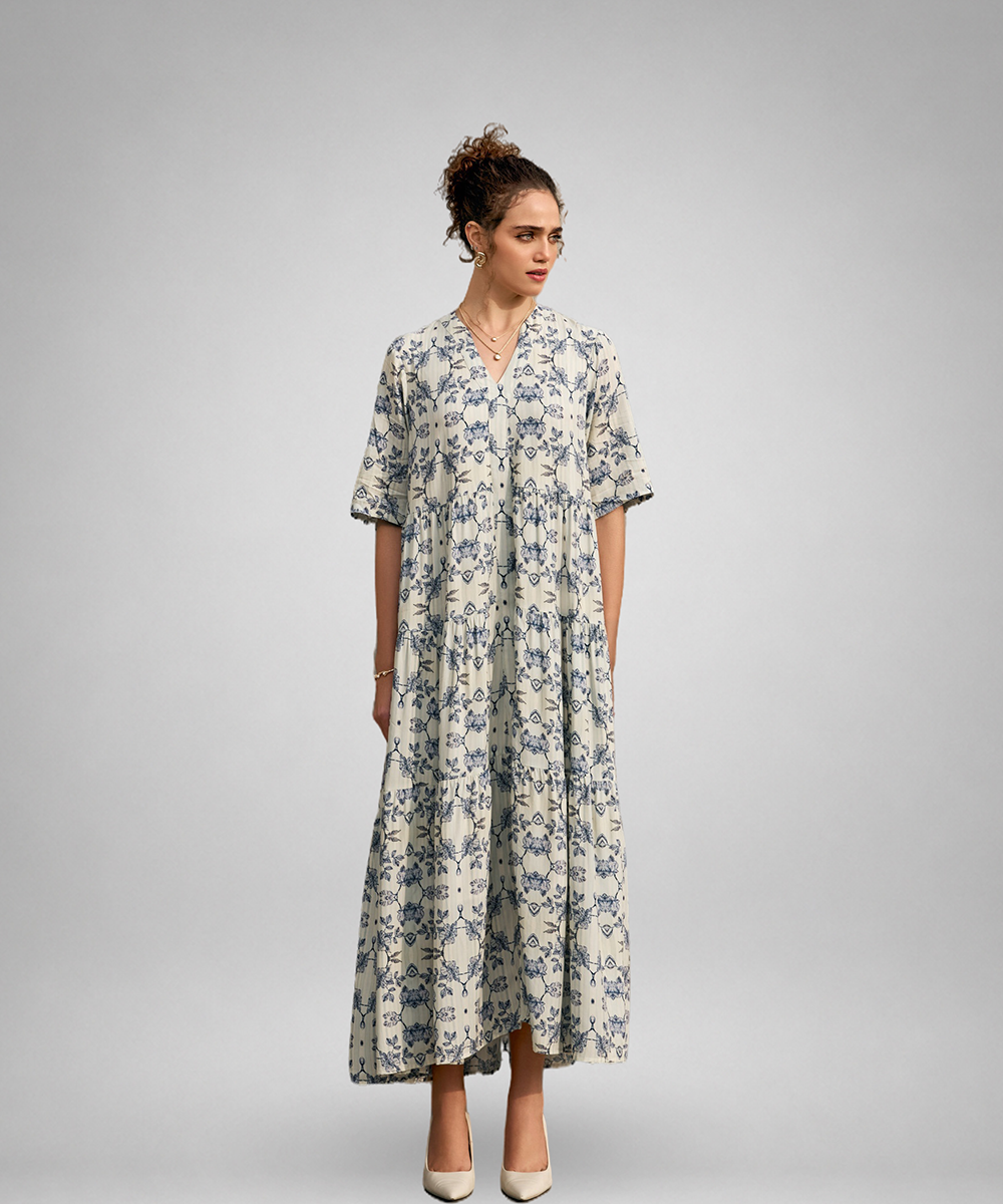 Blue floral fit & Flare maxi dress