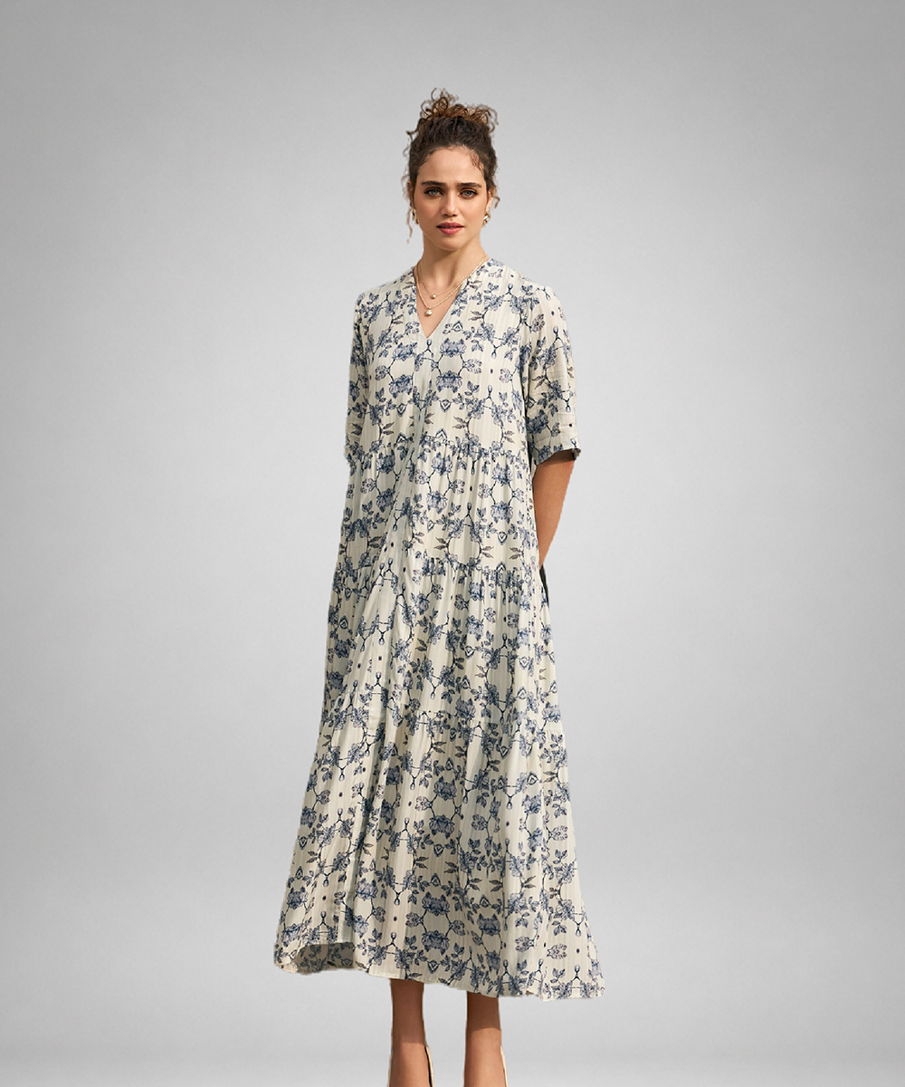 Blue floral fit & Flare maxi dress