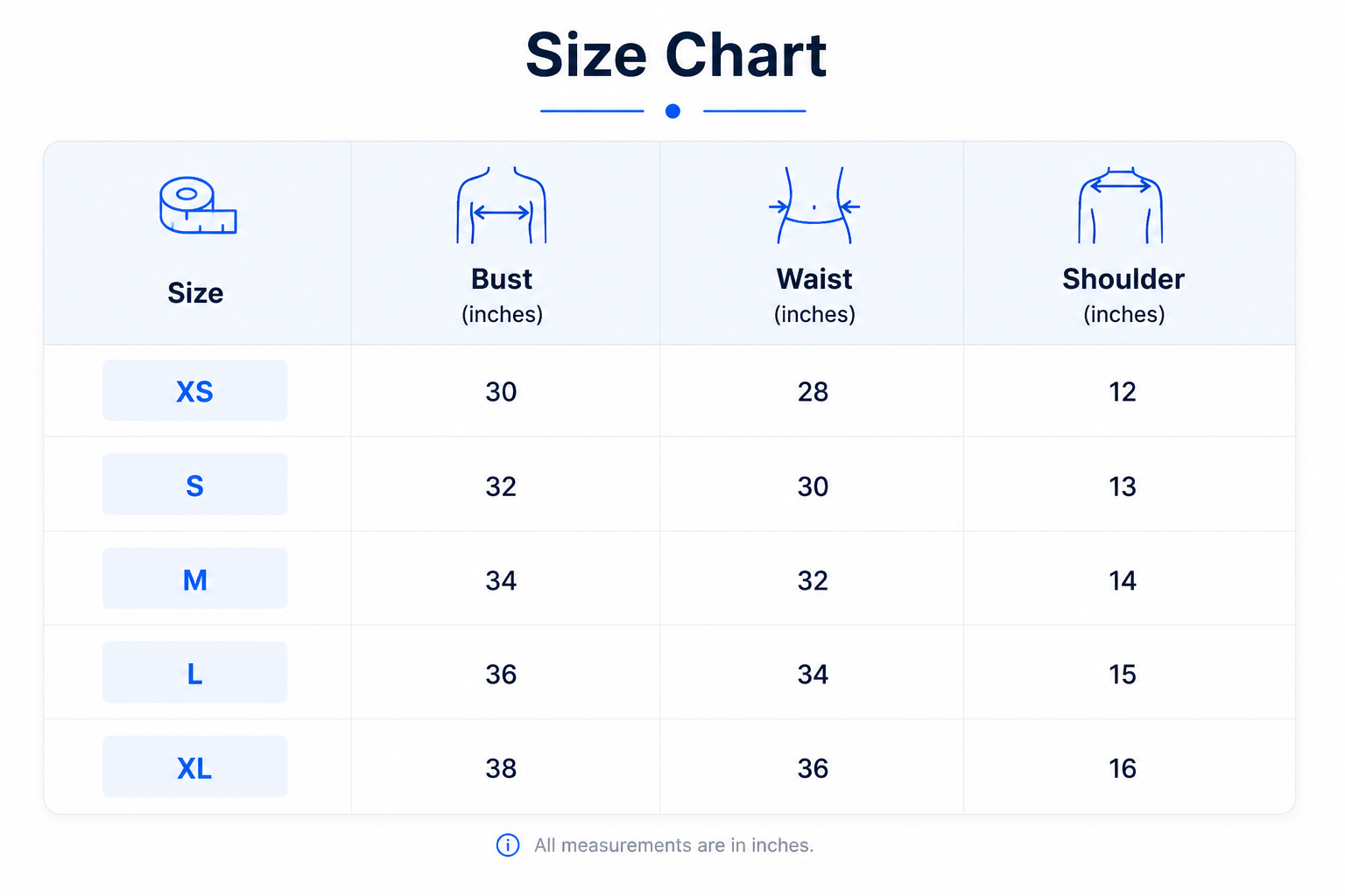 Size chart for Blush Rose Top
