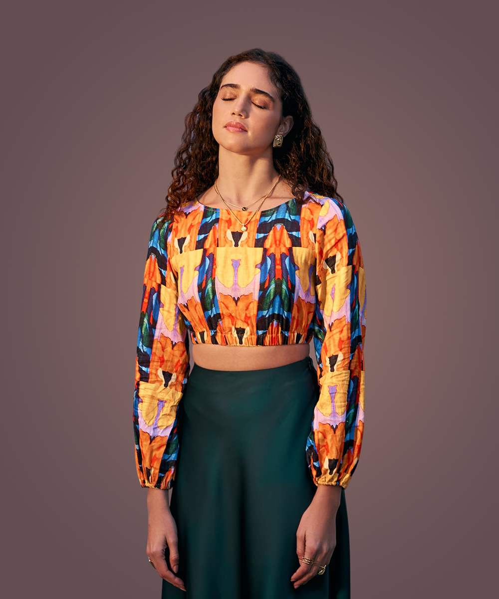Multicolour Abstract Printed Crop Top