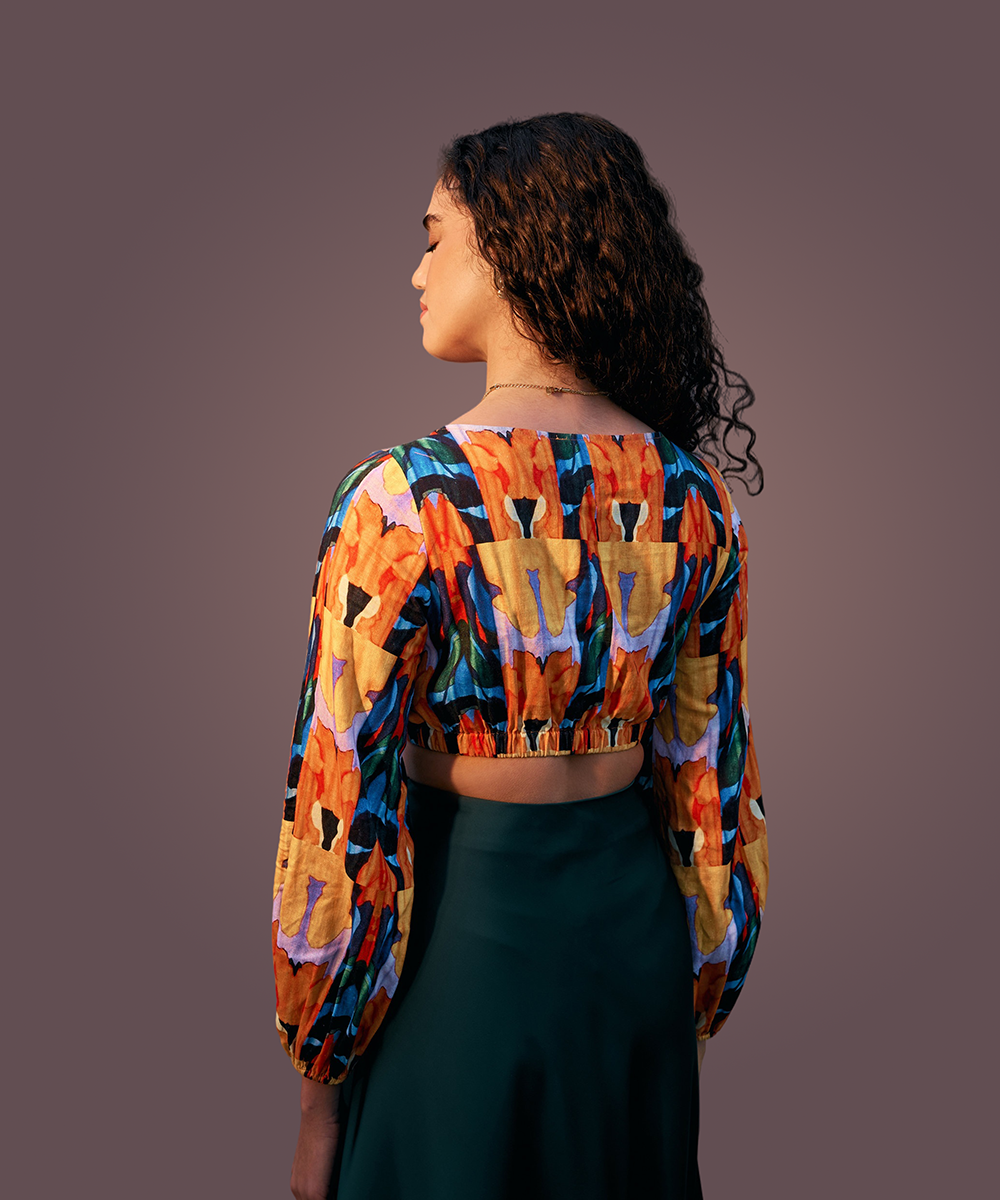 Multicolour Abstract Printed Crop Top