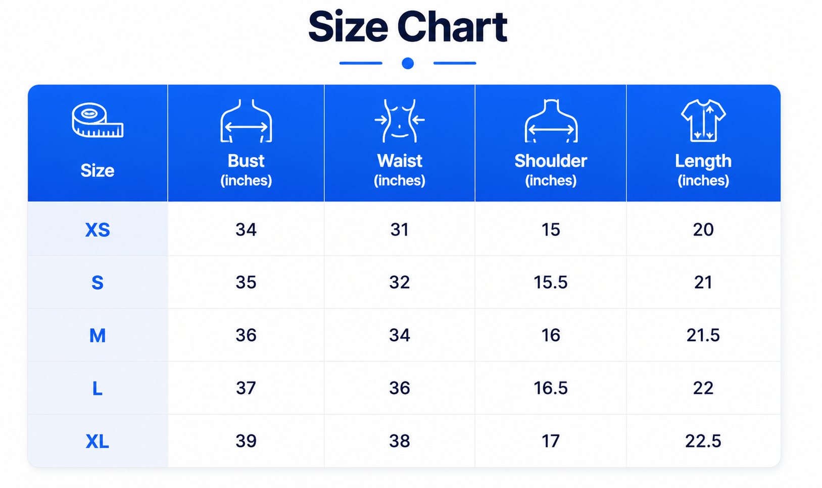 Size chart for VvTi Straight Cut Trouser